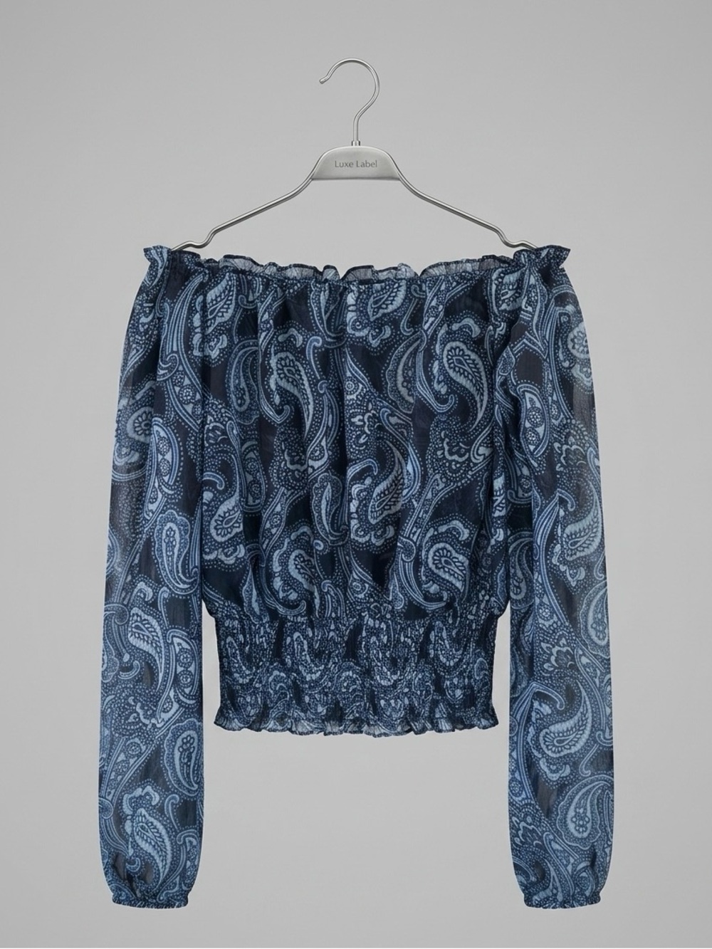 MICHAEL Michael Kors Blue Paisley Sheer Off-Shoulder Blouse - size SP